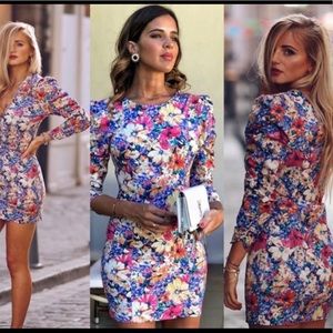ZARA WOMAN MINI SHORT FLORAL PRINT DRESS BLUE